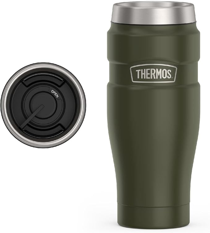 THERMOS Stainless King Vacuum-Insulated Stainless Steel Tumbler - 16oz, Army Green - Insulated Coffee Tumbler for Hot & Cold Drinks - Leak-Proof & Sweat-Proof for Commuting & Traveling by Thermos