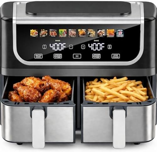 Simple Deluxe 9.5-Qt Dual Basket Air Fryer, 10-in-1 Digital Preset 1700W Airfryer, Sync Cook, Independent Temp Control, Shake Reminder, Nonstick Basket, Black by SimpleDeluxe