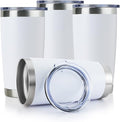 DOMICARE 20oz Stainless Steel Tumbler Bulk with Lid, Double Wall Vacuum Insulated Travel Mug, Powder Coated Coffee Cup, Powder White, 4 Pack by VisittheDOMICARE
