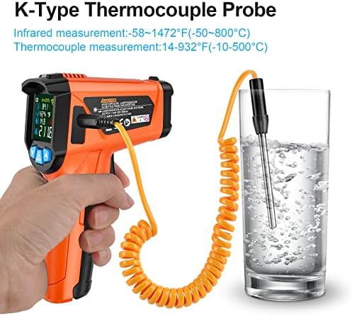 Infrared Thermometer Gun, Non Contact Digital Laser Thermometer Temperature Gun with Color LCD for Cooking, HVAC, Home Repairs, Humidity Measurement, Adjustable Emissivity -58°F to 1472°F(-50~800°C) - Image 3