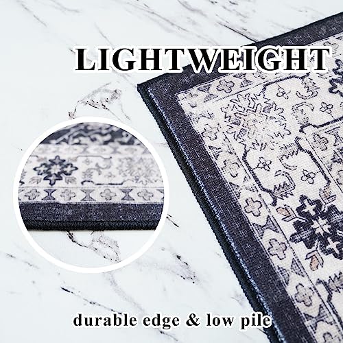 3x12 Washable Hallway Runner Rug: Oriental Long Ultra Soft Runners for Kitchen Entryway Thin Non Slip Bathroom Nursery Floor Mat Water Resistant Low Pile Carpet for Living Room Bedroom (Black,3x12) - Image 4