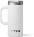 RTIC 16oz Road Trip Travel Mug with Lid and Handle, Ceramic Lined, Insulated, Stainless Steel, Metal, Double Wall Vacuum-Insulation, Portable Coffee, Tea Cup for Hot and Cold Drink, White by RTIC
