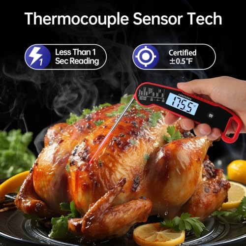 Lonicera Instant-Read Meat Thermometer, 1-Second, ±0.5°F Accuracy, Red - Image 2