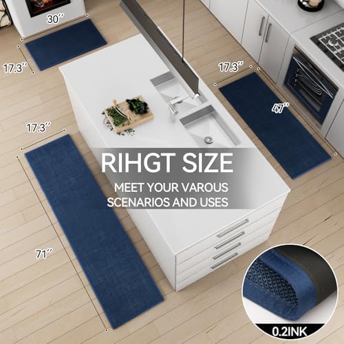 SUMLANS Kitchen Mat Set of 2 PCS, Cushioned Non Slip Rugs for Kitchen Floor, Absorbent Runner Comfort Standing Mats Washable for Kitchen, Office, Home (Dark Blue, 17.3"x47"+17.3"x71") - Image 3
