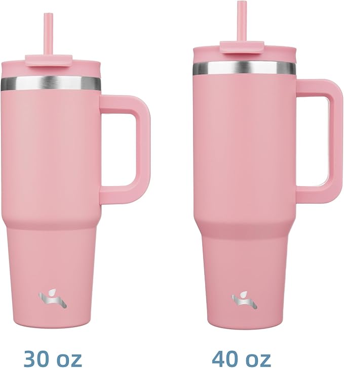 Konokyo 40 oz Tumbler with Handle and 2 Straws,2 in 1 Lid Insulated Water Bottle Stainless Steel Travel Coffee Mug,Pink - Image 3
