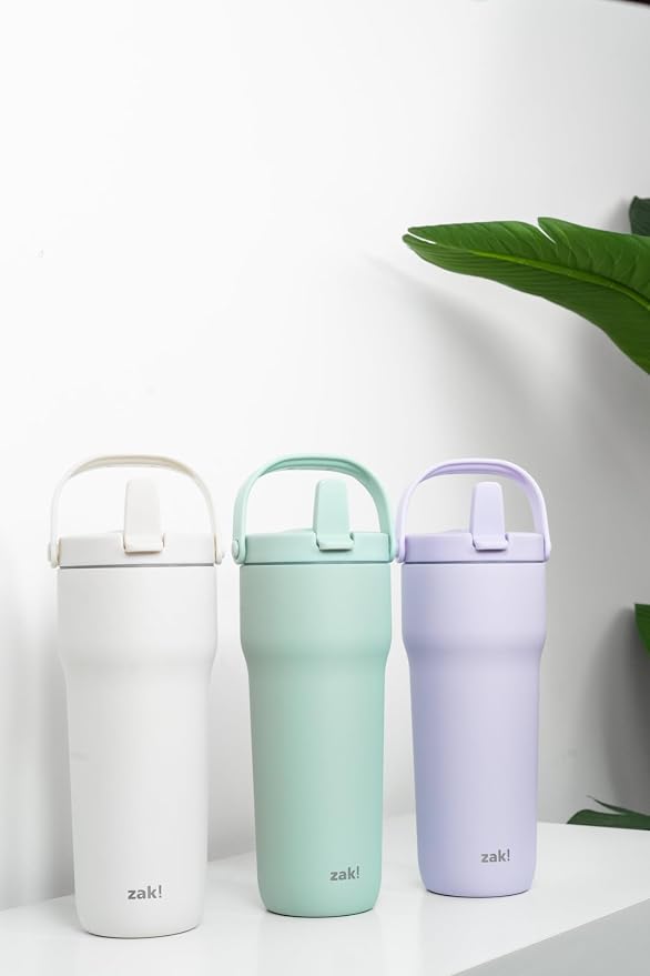 Zak Designs Sutton Travel Tumbler for On the Go, 30oz Stainless Steel with Vacuum Insulation, Straw Spout, Carry Handle for Cold Drinks (Icicle Mint Green) - Image 10