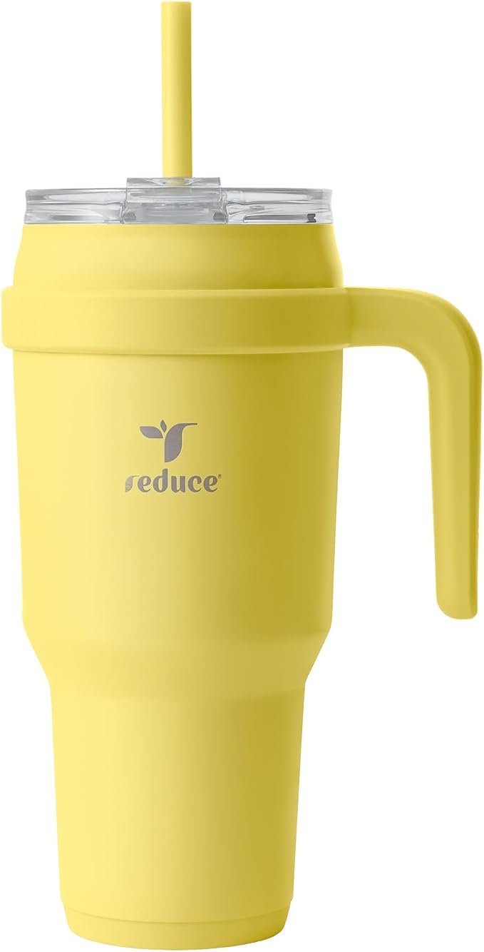 Reduce 40 oz Stainless Steel Tumbler with Handle - Dual-Wall Vacuum Insulated Travel Mug, Sweat-Proof Lid & Reusable Straw - Keeps Drinks Cold for 24 Hrs, Fits Cupholders, Dishwasher Safe -Pina Colada by Reduce