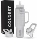 Coldest Tumbler with Handle and Straw - 100% Leak Proof Insulated Tumbler with Lid and Straw (3 Lids) - Stainless Steel Tumblers for Women & Men - Cup Holder Friendly Base, 46 oz (White Croc) by Coldest