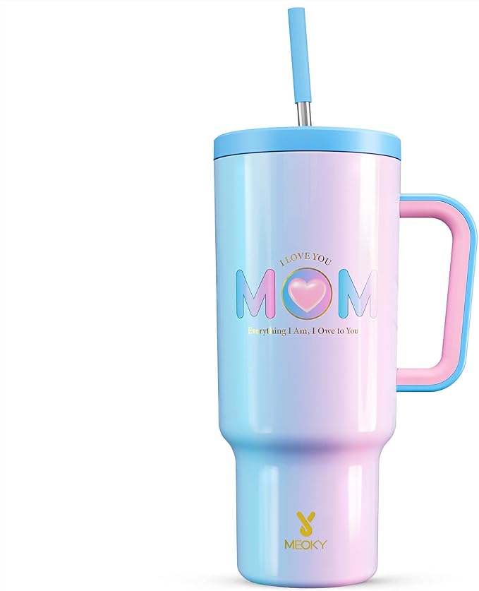 Meoky 40 oz Tumbler with Handle and Straw: Stainless Steel Insulated Tumbler with Lid and Straw - 100% Leak Proof Tumbler for Car Cup Holders - Travelers Commuters Workers, Donut by MEOKY