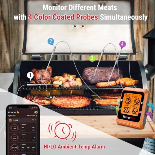 TempPro TempSync 650ft Bluetooth Meat Thermometer with 4 Color-Coded Probes - Image 3