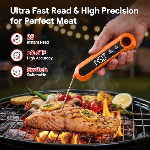 Meat Thermometer Digital,1-2S Instant Read Thermometer for Cooking, Orange - Image 2