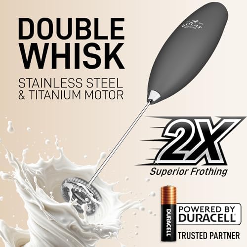 Zulay Kitchen Powerful Milk Frother Wand With Duracell Batteries - Ultra Fast Handheld Drink Mixer - Electric Whisk Foam Maker for Coffee, Lattes, Cappuccino & Matcha - Double Whisk - Charcoal - Image 3