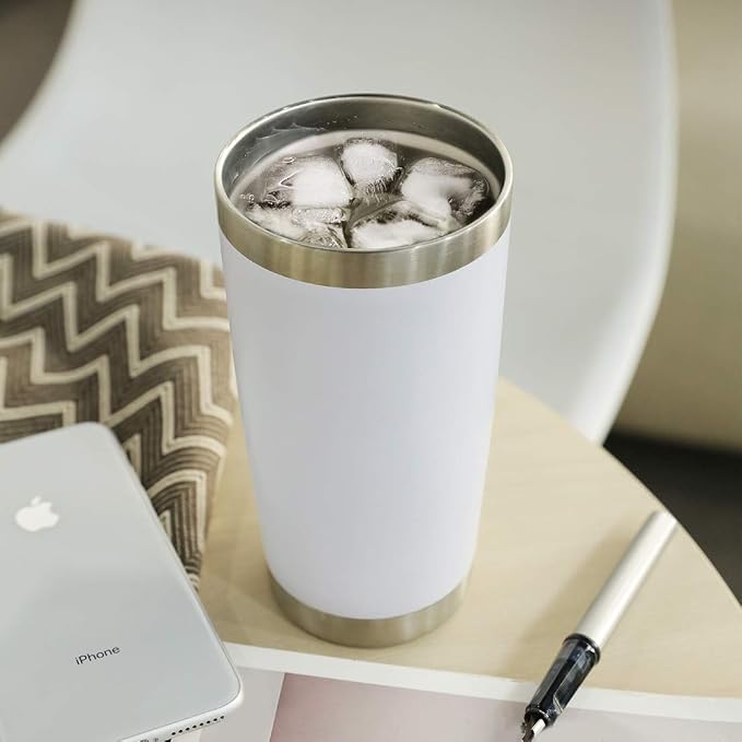 DOMICARE 20oz Stainless Steel Tumbler Bulk with Lid, Double Wall Vacuum Insulated Travel Mug, Powder Coated Coffee Cup, Powder White, 4 Pack - Image 6