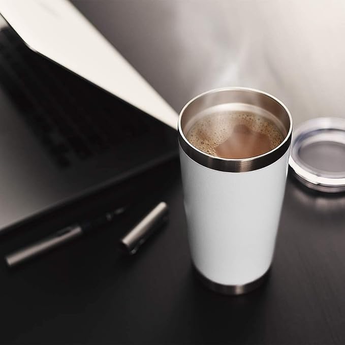 DOMICARE 20oz Stainless Steel Tumbler Bulk with Lid, Double Wall Vacuum Insulated Travel Mug, Powder Coated Coffee Cup, Powder White, 8 Pack - Image 7