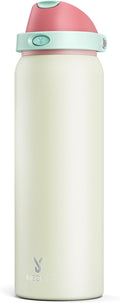 40 oz Insulated Water Bottle with Straw: Meoky Stainless Steel Metal Water Bottle with 2-in-1 Lid - Leak Proof, Cold for 24 Hours, Protective Silicone Base, BPA-Free for Sports Gym, Cream by MEOKY