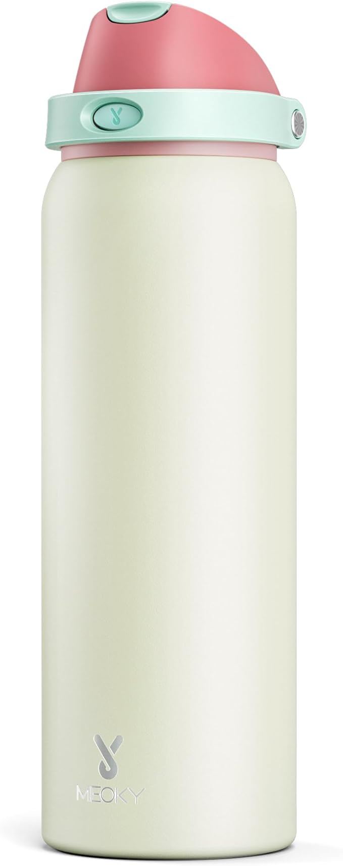 40 oz Insulated Water Bottle with Straw: Meoky Stainless Steel Metal Water Bottle with 2-in-1 Lid - Leak Proof, Cold for 24 Hours, Protective Silicone Base, BPA-Free for Sports Gym, Cream by MEOKY