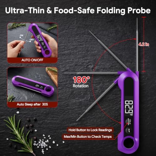 Meat Thermometer Digital,1-2S Instant Read Thermometer for Cooking, Purple - Image 4
