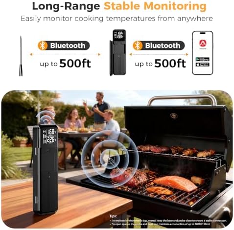 Wireless Smart Meat Thermometer Digital, Bluetooth, for Grill & Oven, Black - Image 2