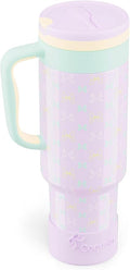 40 oz Insulated Tumbler with Handle and Push-Button Straw Lid, Stainless Steel Travel Cup for Gym Office, Leakproof, BPA-Free, Cup Holder Friendly, Bow Silicone Boot, Purple (Bow Lilac) by Coquella