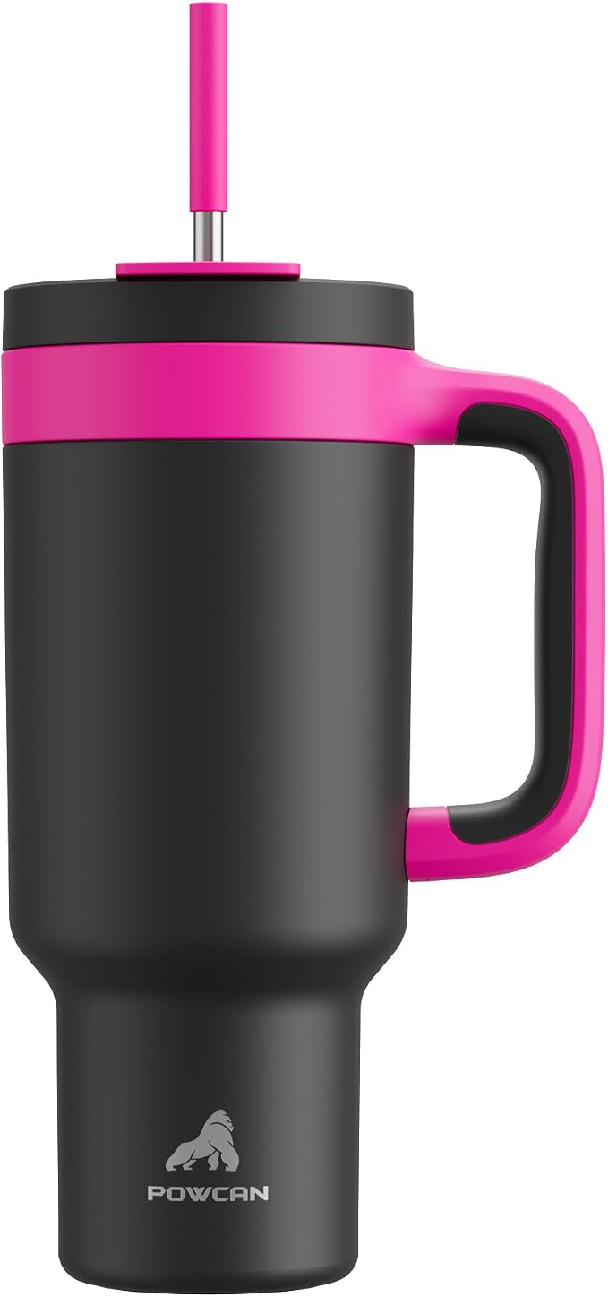 POWCAN 40 oz Tumbler with Handle, 2-in-1 Straw and Sip Lid, Leakproof, Dishwasher Safe, Insulated Stainless Steel Travel Coffee Mug, Keeps Cold for 34 Hours, Fits in Car Cup Holder (Berry) by POWCAN