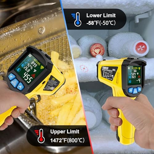 Infrared Thermometer Temperature Gun, -58°F to 1472°F, Digital Laser Thermometer Gun with Probe for Cooking, HVAC,Ovens,Grill & Engine, IR Thermometer Temp Gun with Adjustable Emissivity & Humidity - Image 6
