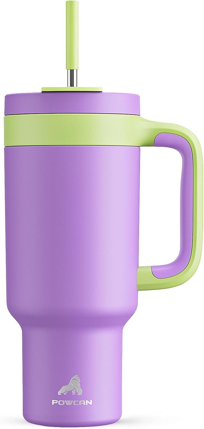 POWCAN 40 oz Tumbler with Handle, 2-in-1 Straw and Sip Lid, Leakproof, Dishwasher Safe, Insulated Stainless Steel Travel Coffee Mug, Keeps Cold for 34 Hours, Fits in Car Cup Holder (Wisteria) by POWCAN