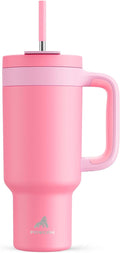 POWCAN 40 oz Tumbler with Handle, 2-in-1 Straw and Sip Lid, Leakproof, Dishwasher Safe, Insulated Stainless Steel Travel Coffee Mug, Keeps Cold for 34 Hours, Fits in Car Cup Holder (Coral) by POWCAN