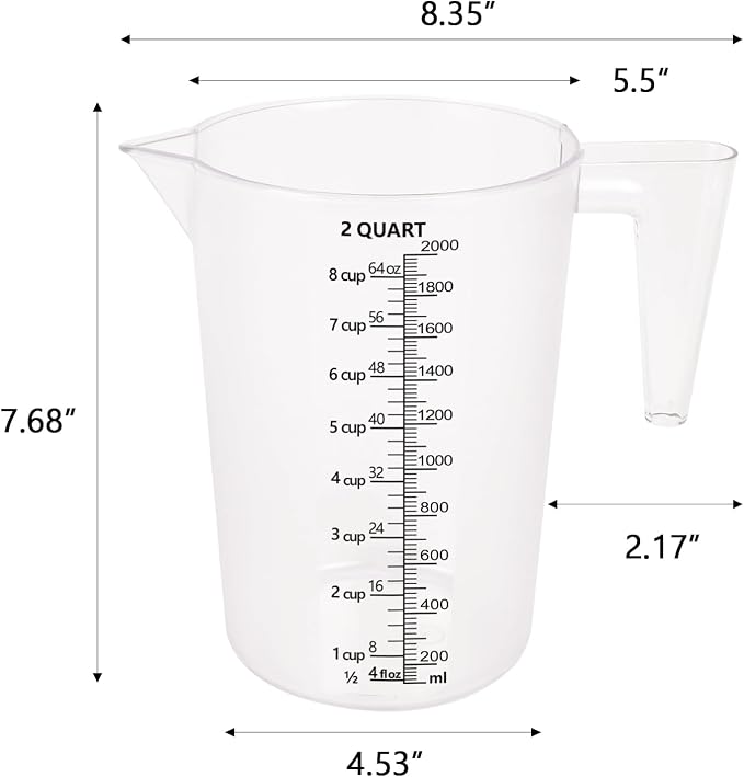 Food-Grade Plastic Measuring Pitcher – 64 Ounce & 8 Cups Measuring Cups - Image 2