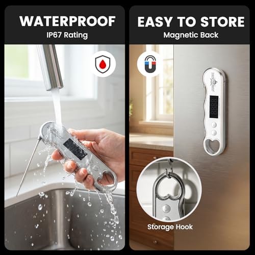 0.3s Fast Read Meat Thermometer – USB-C Rechargeable, Silvery - Image 5