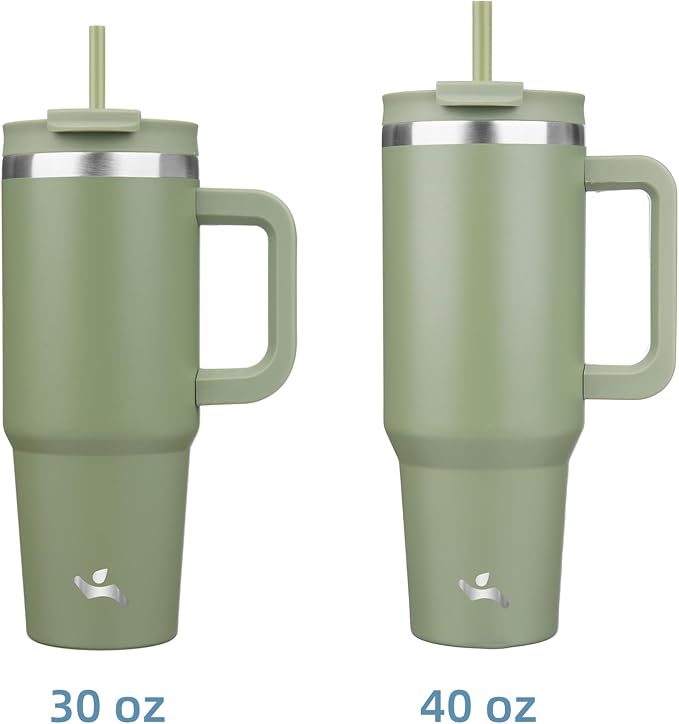 Konokyo 30 oz Tumbler with Handle and 2 Straws,2 in 1 Lid Insulated Water Bottle Stainless Steel Travel Coffee Mug,Army Green - Image 3