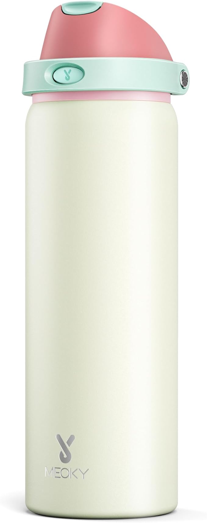 32 oz Insulated Water Bottle with Straw: Meoky Stainless Steel Metal Water Bottle with 2-in-1 Lid - Leak Proof, Cold for 24 Hours, Protective Silicone Base, BPA-Free for Sports Gym, Cream by MEOKY