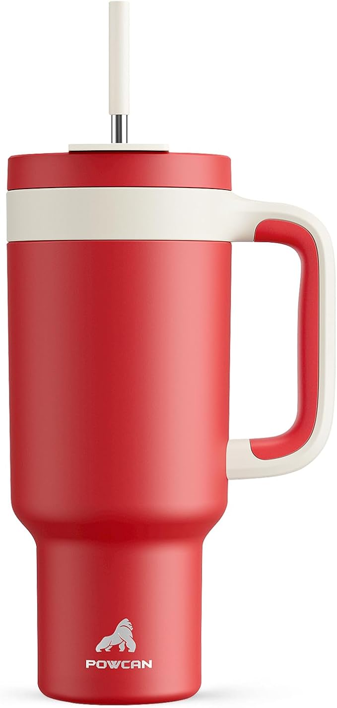 POWCAN 40 oz Tumbler with Handle, 2-in-1 Straw and Sip Lid, Leakproof, Dishwasher Safe, Insulated Stainless Steel Travel Coffee Mug, Keeps Cold for 34 Hours, Fits in Car Cup Holder (Passion) by POWCAN