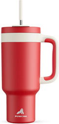 POWCAN 40 oz Tumbler with Handle, 2-in-1 Straw and Sip Lid, Leakproof, Dishwasher Safe, Insulated Stainless Steel Travel Coffee Mug, Keeps Cold for 34 Hours, Fits in Car Cup Holder (Passion) by POWCAN