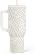SANDJEST Zebra Skin 40oz Slider Tumbler with Handle and Straw - Insulated Stainless Steel Travel Coffee Mug for Women Girls, Gift for Birthday, Christmas by SANDJEST