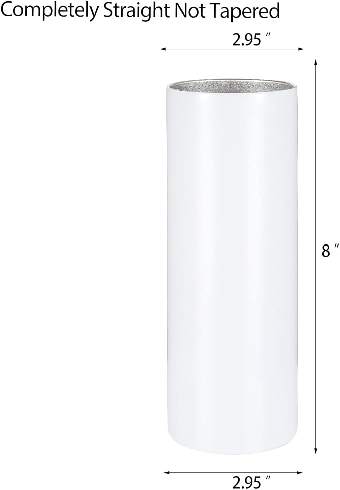 YOUKE OLA 12 Pack Straight Skinny Sublimation Tumblers 20oz for Heat Transfer, Bulk Sublimation Blanks Individually Boxed, Double Wall Insulated Tumbler with Shrink Films & Heat Tape, White (12) - Image 2