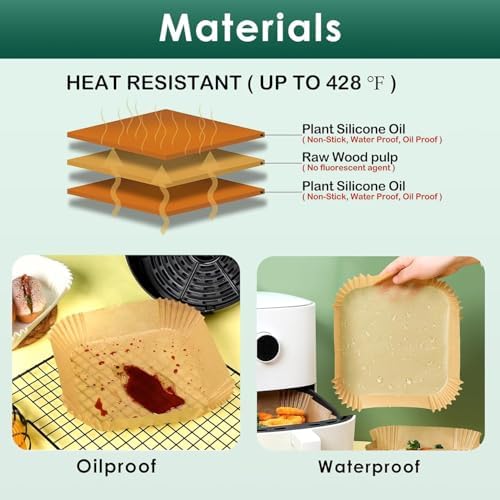1000Pcs 8" Square Air Fryer Liners Disposable for 5-8 qt, Airfryer Paper - Image 4
