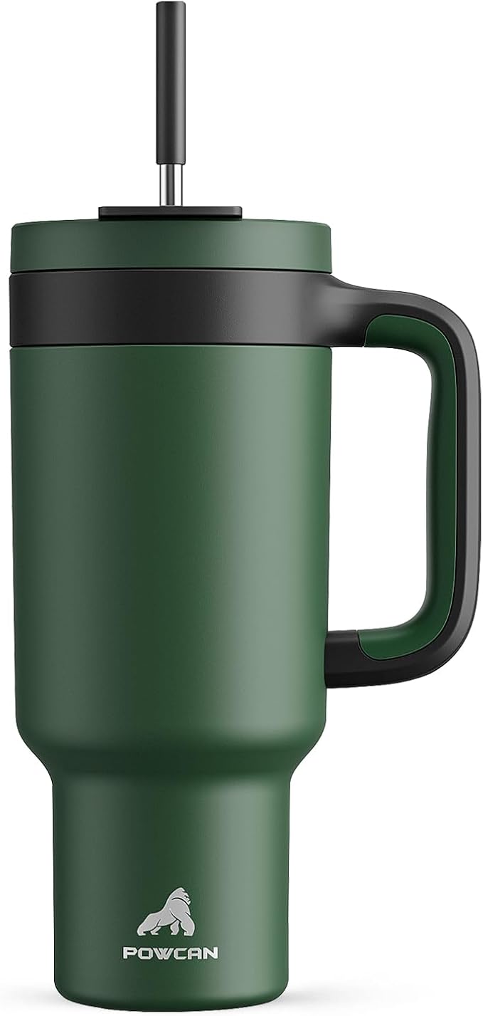 POWCAN 40 oz Tumbler with Handle, 2-in-1 Straw and Sip Lid, Leakproof, Dishwasher Safe, Insulated Stainless Steel Travel Coffee Mug, Keeps Cold for 34 Hours, Fits in Car Cup Holder (Forest) by POWCAN