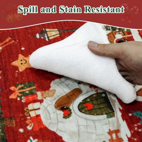 Washable Christmas Rug Runner 3x4: Non Slip Small Area Rug for Entryway Nursery Soft Low Pile Office Carpet Santa Claus Holiday Decor Throw Rug for Living Dining Room Bedroom Cute Home Decor（3x4，Red） - Image 6