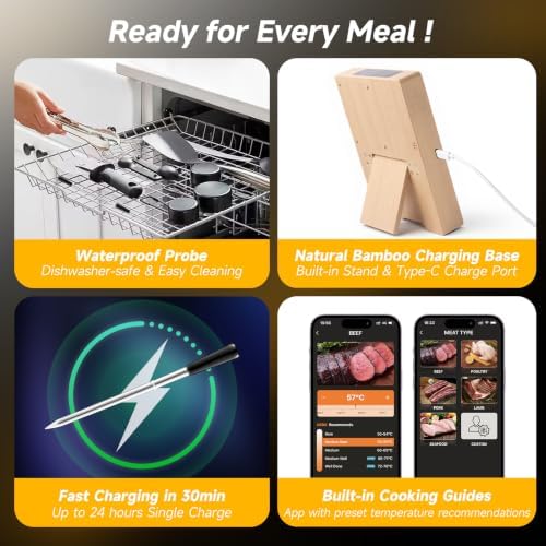 Wireless Meat Thermometer Digital, Bluetooth Cooking Thermometer, Remote Tracking and Real-Time Readings with Apps, for iOS and Android, for BBQ, Grill, Smoker - Image 7