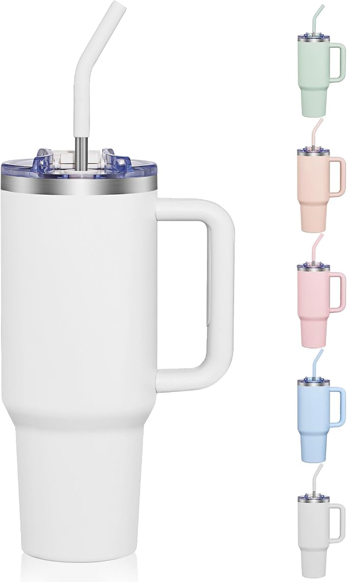 COKTIK 40 oz Tumbler With Handle and Straw, Insulated Tumbler With Leakproof Lids, Stainless Steel|BPA-Free, Cold for 24 H (Snow) by coktik
