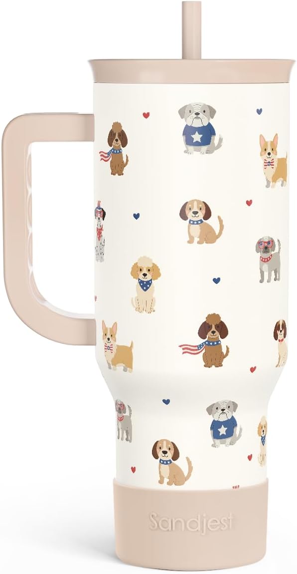 SANDJEST Dogs 40oz Tumbler with Handle and Straw, Insulated Stainless Steel Travel Coffee Mug for Women Girls Dog Lovers Dog Mom, Gift Idea for Birthday Christmas Mothers Day by SANDJEST