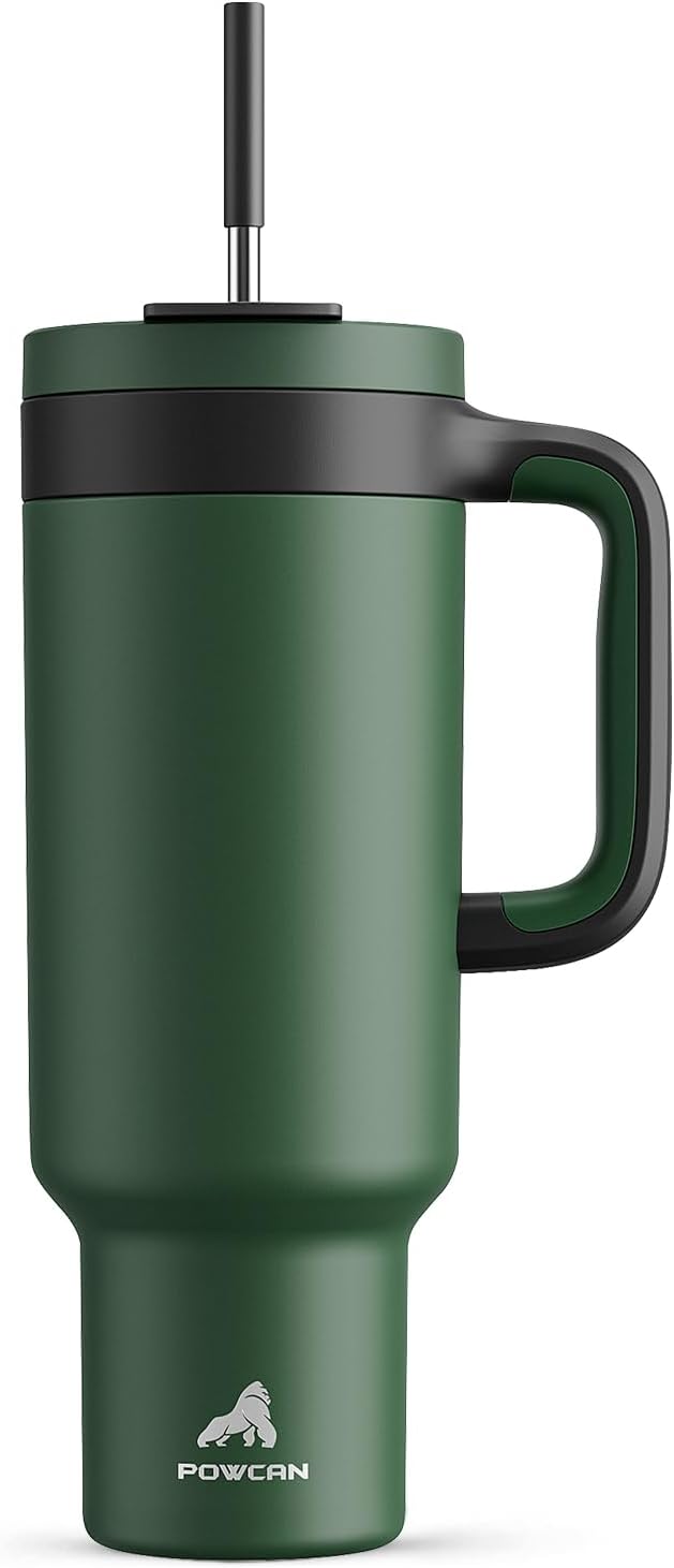 POWCAN 50 oz Tumbler with Handle, 2-in-1 Straw and Sip Lid, Leakproof, Dishwasher Safe, Insulated Stainless Steel Travel Coffee Mug, Keeps Cold for 34 Hours, Fits in Car Cup Holder (Forest) by POWCAN