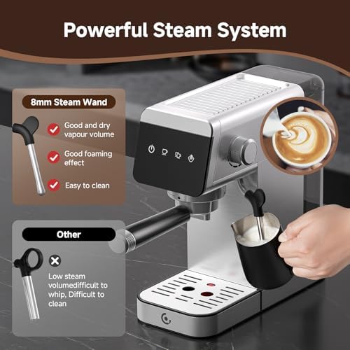 AMZCHEF 20 Bar Compact Home Espresso Coffee Machine, Metallic Silver - Image 6