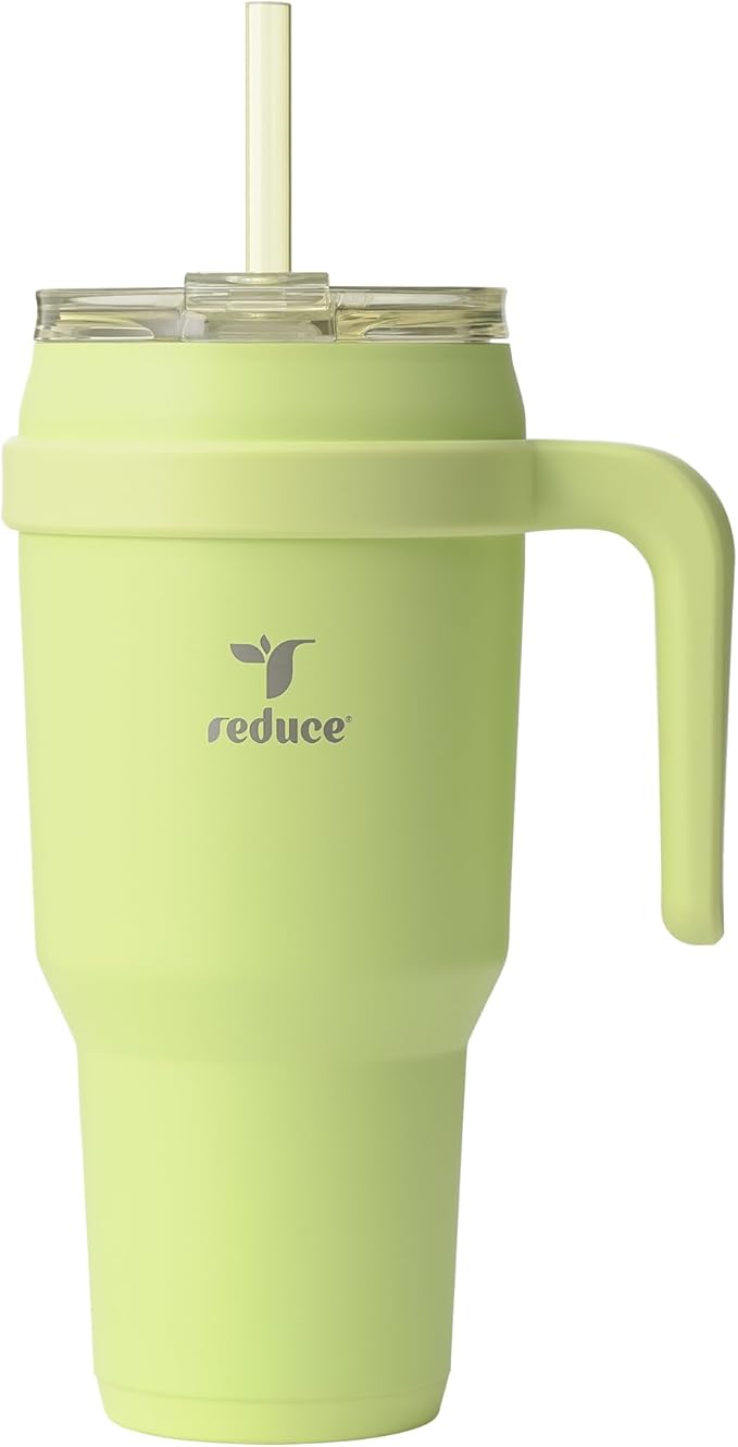 REDUCE 40 oz Stainless Steel Tumbler with Handle - Dual-Wall Vacuum Insulated Travel Mug, Sweat-Proof Lid & Reusable Straw - Keeps Drinks Cold for 24 Hrs, Fits Cupholders, Dishwasher Safe - Mojito by Reduce