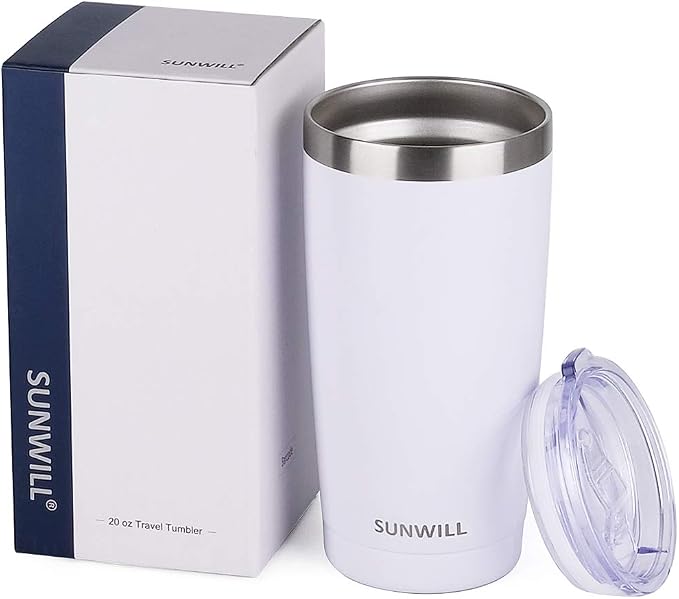 SUNWILL Travel Coffee Tumbler 20 oz, Insulated Mug with Lid, Stainless Steel Cup for Hot and Cold Drinks, Powder Coated White - Image 5
