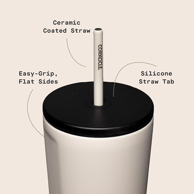 Corkcicle Cold Cup Insulated Tumbler with Straw - Keeps Drinks Cold for 12 Hours - Triple-Insulated Stainless Steel - Leak-Resistant Lid - Summer Drinkware Gift - 24 oz - Latte - Image 4