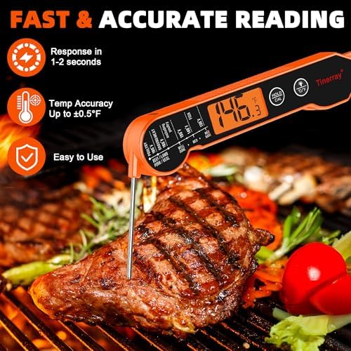 Professional Digital Meat Thermometer Instant Read Waterproof – Folding Probe Food Thermometer with Backlight & Calibration, Fast Read for BBQ, Grill, Deep Fry, Liquids, Gift for Chef (Orange) - Image 2