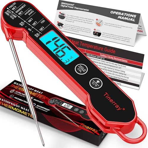 Professional Digital Meat Thermometer Instant Read Waterproof – Folding Probe Food Thermometer with Backlight & Calibration, Fast Read for BBQ, Grill, Deep Fry, Cooking, Liquids, Gift for Chef by TINERRAY