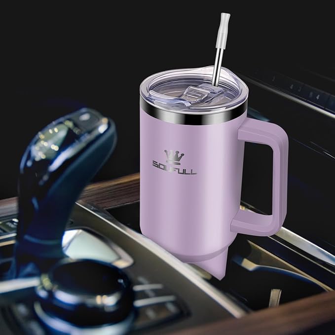 40 oz Tumbler with Handle and Straw Lid, 100% Leak-proof Travel Coffee Mug, Stainless Steel Insulated Cup for Hot Cold Beverages, Keeps Cold for 34Hrs or Hot for 10Hrs, Dishwasher Safe (LightPurple) - Image 7