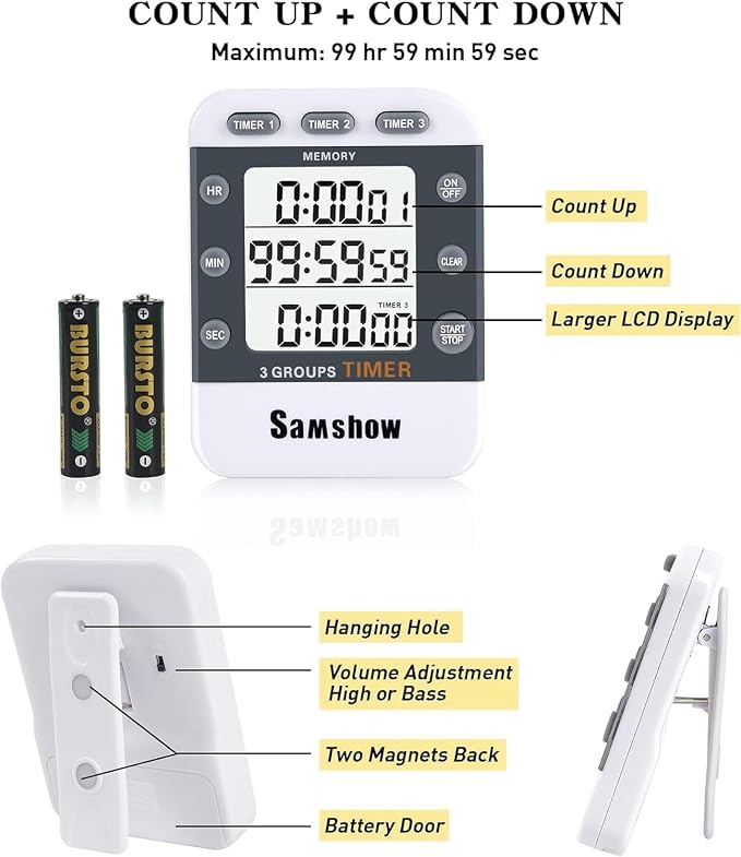 Digital Kitchen Timers for Cooking Triple Timer Count UP/Down Dual Timer Large - Image 6